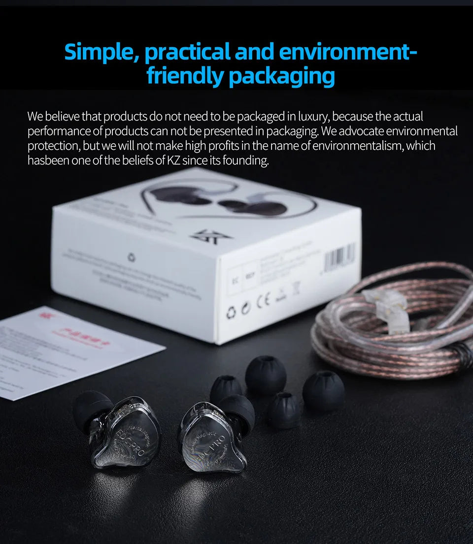 KZ EDC Pro Wired In-Ear Earphones with Large Dynamic Drivers, HiFi Monitor Bass Earphones, Detachable Cable, Noise Isolating Wired Headphones with Microphone