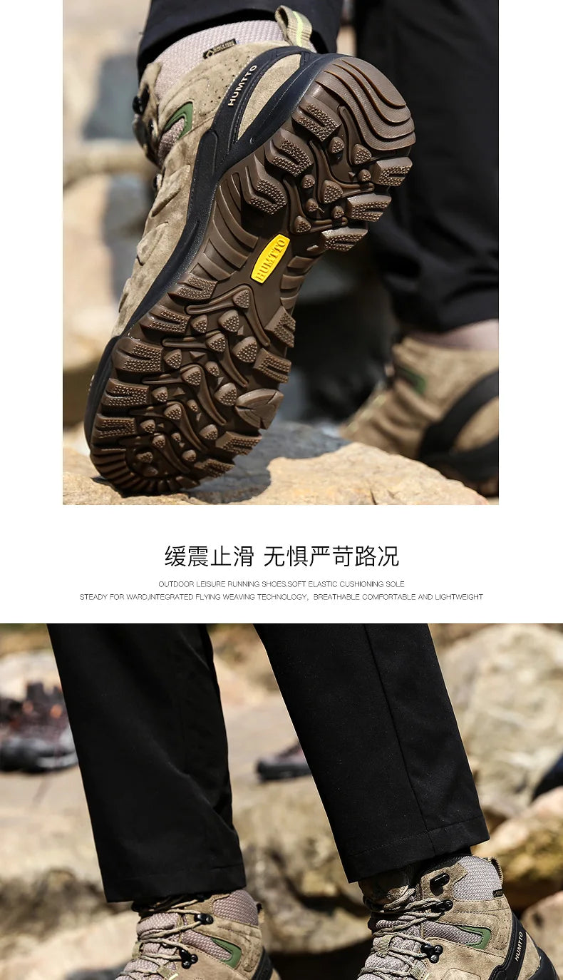Zapatos de senderismo HUMTTO, botas de caza impermeables para hombre, botas tácticas de combate para desierto hasta el tobillo, botas de trekking para hombre y mujer, zapatillas cálidas de cuero