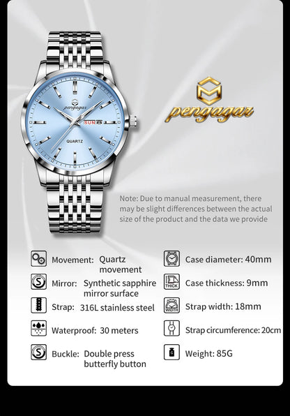 2025 New Top Brand Luxury Man Wristwatch Waterproof Luminous Date Men Watches Stainless Steel Quartz 43mm Men's Watch Male reloj