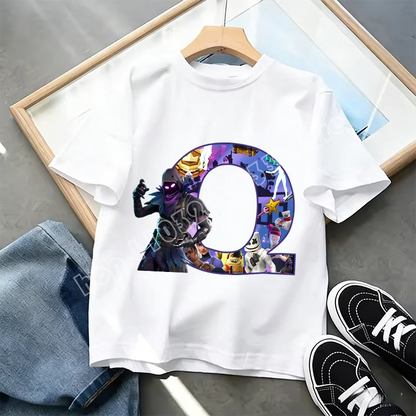 Тениска Fortnite A-Z Alphabet Print за деца, лятна бяла дреха, популярна тениска с анимационна игра, модерен ежедневен топ с къс ръкав, подарък