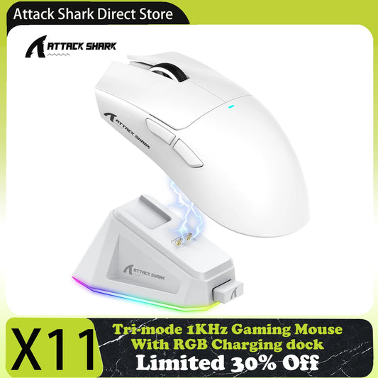 Mysz gamingowa Attack Shark X11 Tri-mode z magnetyczną stacją ładującą, sensorem PixArt PAW3311, 22K DPI, BT/2.4Ghz/przewodowa, do PC/MAC