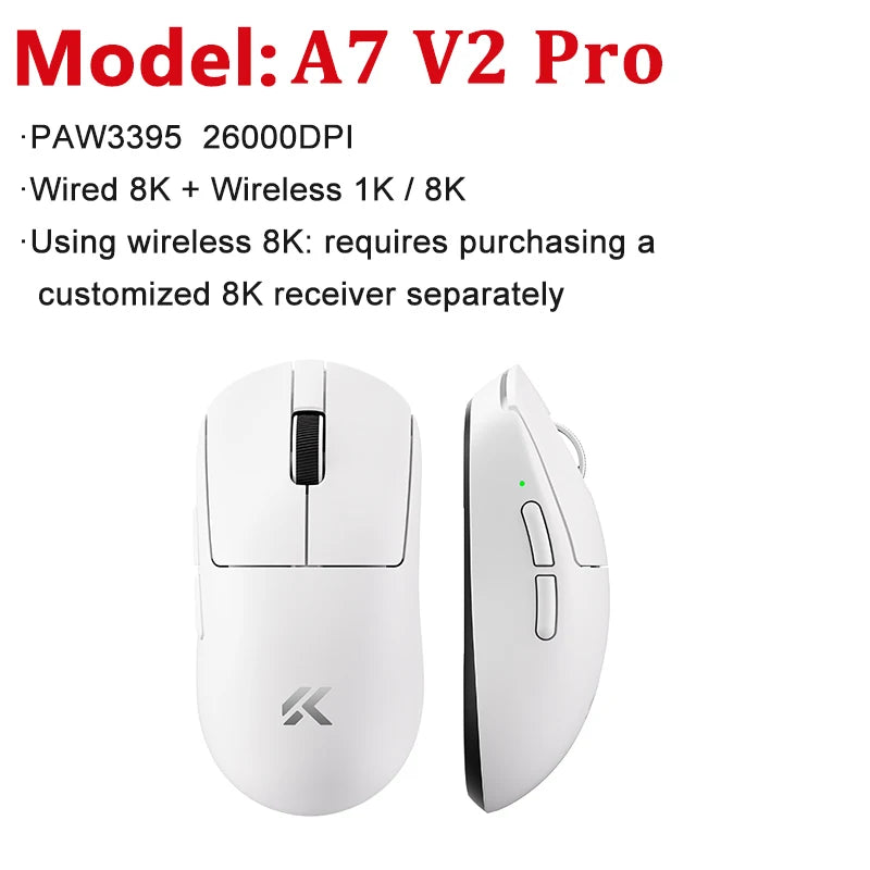 MCHOSE A7 V2 Ultra / Pro lahka brezžična gaming miška z dvojnim 8000Hz, PAW3950 TI, 42000DPI, za PC e-športne igralce