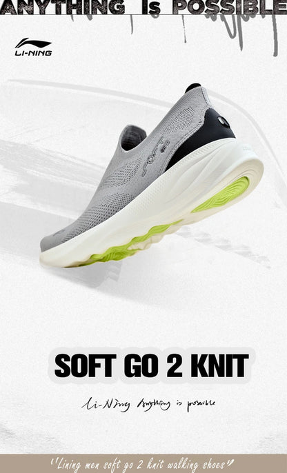 Pánske nazúvacie voľnočasové vychádzkové topánky Li-Ning SOFT GO 2 KNIT – tlmené, pohodlné a stabilné sieťované športové tenisky LiNing na beh a každodenné nosenie AGLV017