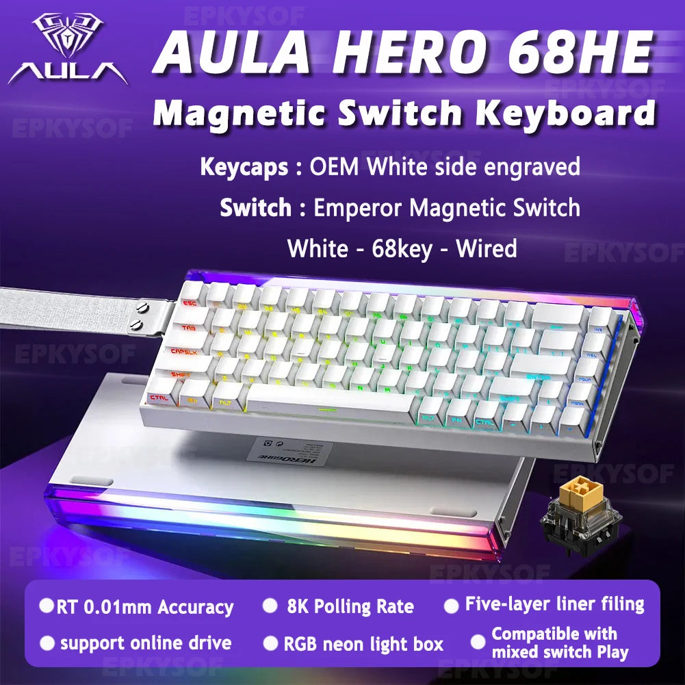AULA HERO 68HE Magnet-Switch-Tastatur RGB Gaming Mechanische Tastatur Rapid Trigger 8K Return Kabelgebundene Esports Custom-Tastatur