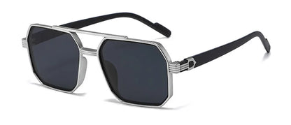 Trendy Women Luxury Polygonal Sunglasses Double Beam Men Metal Sunglass Outdoor Driving Shade Unisex