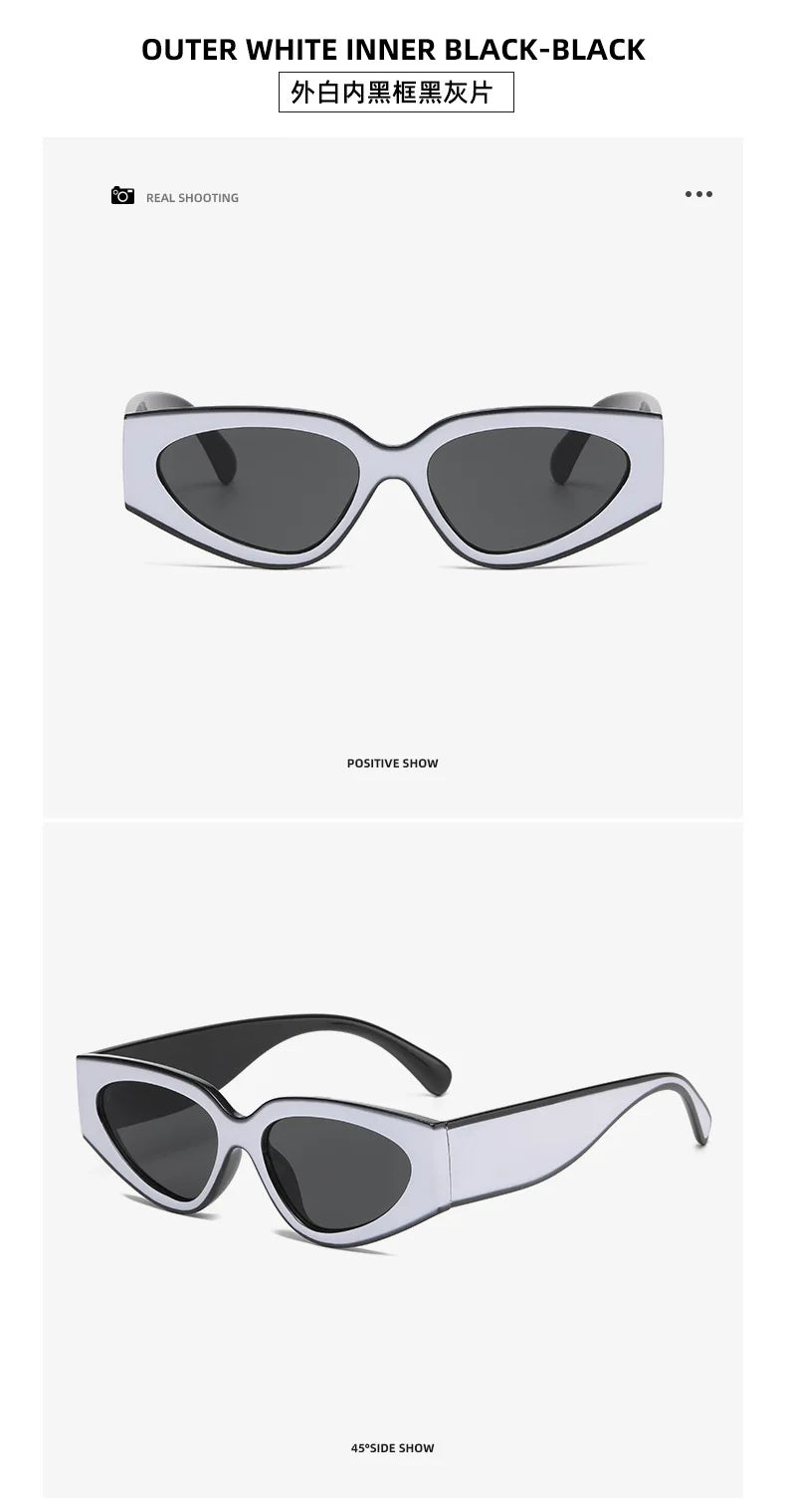unique black white patchwork cat eye sunglasses for women new fashion small round gradient sun glasses ladies sexy Y2K shades