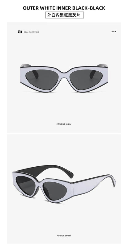 unique black white patchwork cat eye sunglasses for women new fashion small round gradient sun glasses ladies sexy Y2K shades