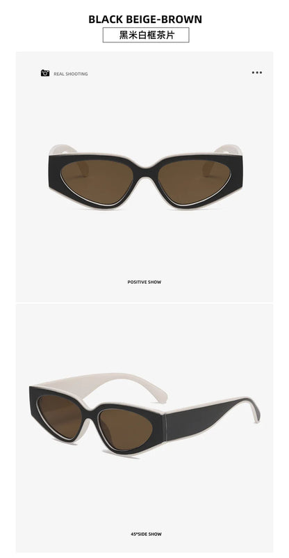 unique black white patchwork cat eye sunglasses for women new fashion small round gradient sun glasses ladies sexy Y2K shades