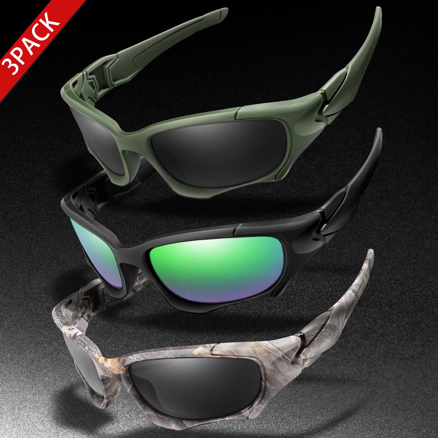 3-PACK Trendy Outdoor Tactics Sports Sunglasses Men and Women Cycling Glasses Driving Camping Travel Colorful Goggles