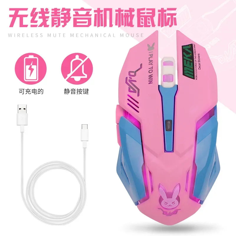 Wireless Mouse New Overwatch Pioneer LUNA Game Wireless Mute Charging Mouse Colorful Wireless Optical Mouse Purple