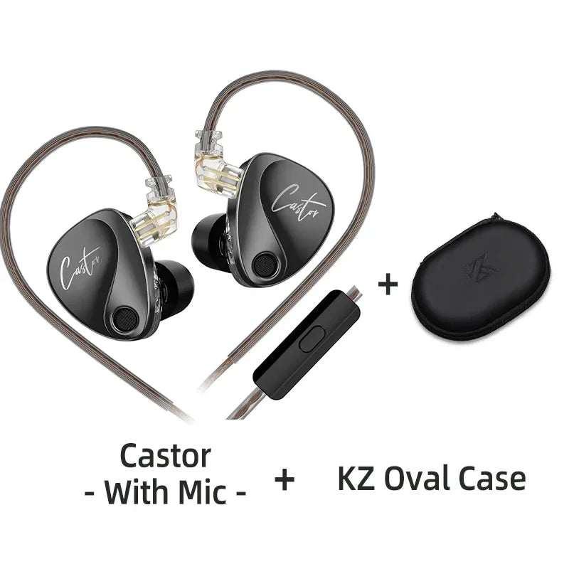 KZ Castor Wired Earbuds HiFi Bass Earphones with Dual Dynamic Drivers, Tunable Balanced Armature In-Ear Headphones, High Resolution Audio Earbuds