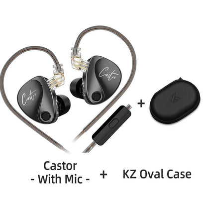 KZ Castor Wired Earbuds HiFi Bass Earphones with Dual Dynamic Drivers, Tunable Balanced Armature In-Ear Headphones, High Resolution Audio Earbuds
