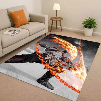 Game God of War Kratos Cartoon Gamer Living Room Non-Slip Area Rug Soft Carpet for Bedroom Playroom Sofa,Easy Clean Home Doormat