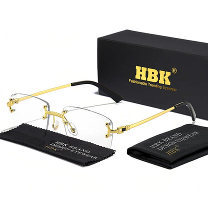 HBK Square Rimless Sunglasses Women Retro Metal Sun Glasses Men Luxury Party Business Gradient Shades 2024 Summer Style