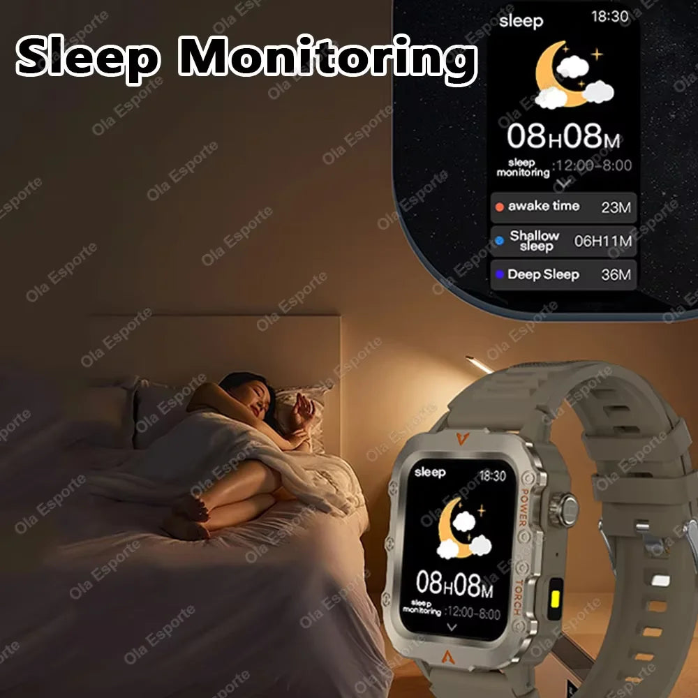 2026 New Men Smart Watch HD Bluetooth Call Sleep Heart Rate Health Monitoring Outdoor LED Flashlight Waterproof Sports Smartwatc