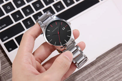 Hannah Martin herenhorloge, roestvrijstalen kast, quartz uurwerk, wijzerplaat van 41 mm, zakelijke stijl, met kalenderweergave (imitatie)