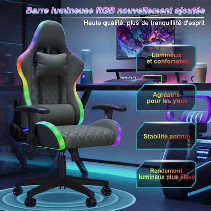 Ergonomic office chair with lumbar massage,LED RGB ambient lighting, and reclining backrest,  for home offices