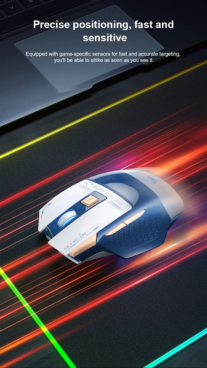AULA SC550 Gaming Mouse 2.4G Wireless Macro Mouse RGB Backlight Ergonomic Design E-sports Mouse PC Accessories