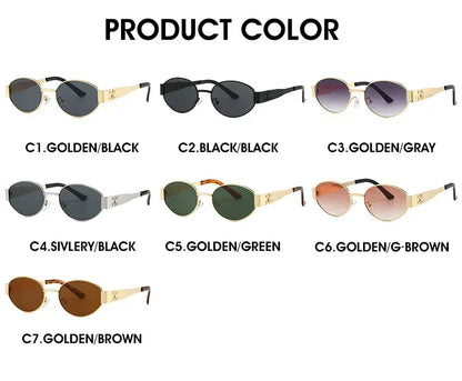Unisex Luxury Metal Sunglasses Designer Fashion Oval Eyewear Shades UV400 Stylish Sun Glasses for Men And Women