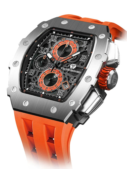 TSAR BOMBA Neue TB8204 Uhr für Herren, Japanisches Quarz-Chronographenwerk, 50M wasserdichte Armbanduhr, modische Sportuhr, luxuriöses Geschenk für Herren