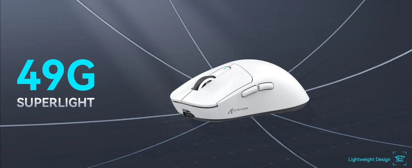ATTACK SHARK X3 vezeték nélküli gaming egér, 49g ergonomikus PC egér, három üzemmód, PAW3395 26K DPI optikai érzékelő, programozható gombok