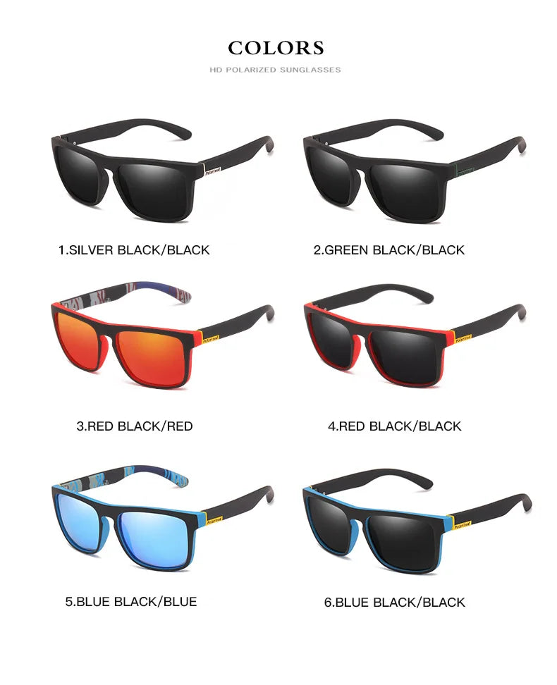 Black Polarized Square Sunglasses Men Women Fashion Classic Driving Shades for Outdoor Sports Cycling Travel Fishing Eyewears