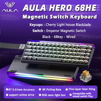 AULA HERO 68HE Magnet-Switch-Tastatur RGB Gaming Mechanische Tastatur Rapid Trigger 8K Return Kabelgebundene Esports Custom-Tastatur