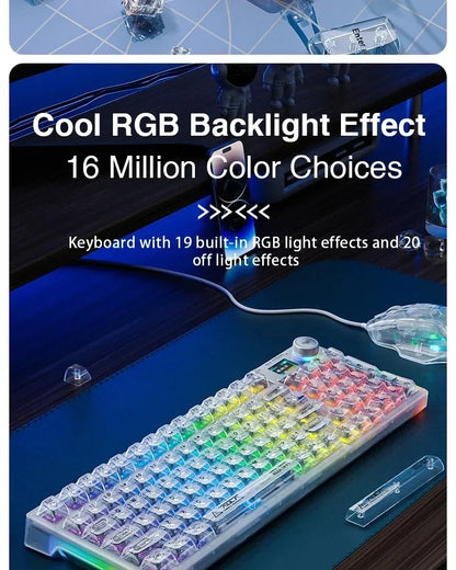AULA F98PRO Wireless Mechanical Keyboard Transparent Keycaps RGB Backlit Custom 2.4G Hot Swappable Gaming Keyboard With Screem