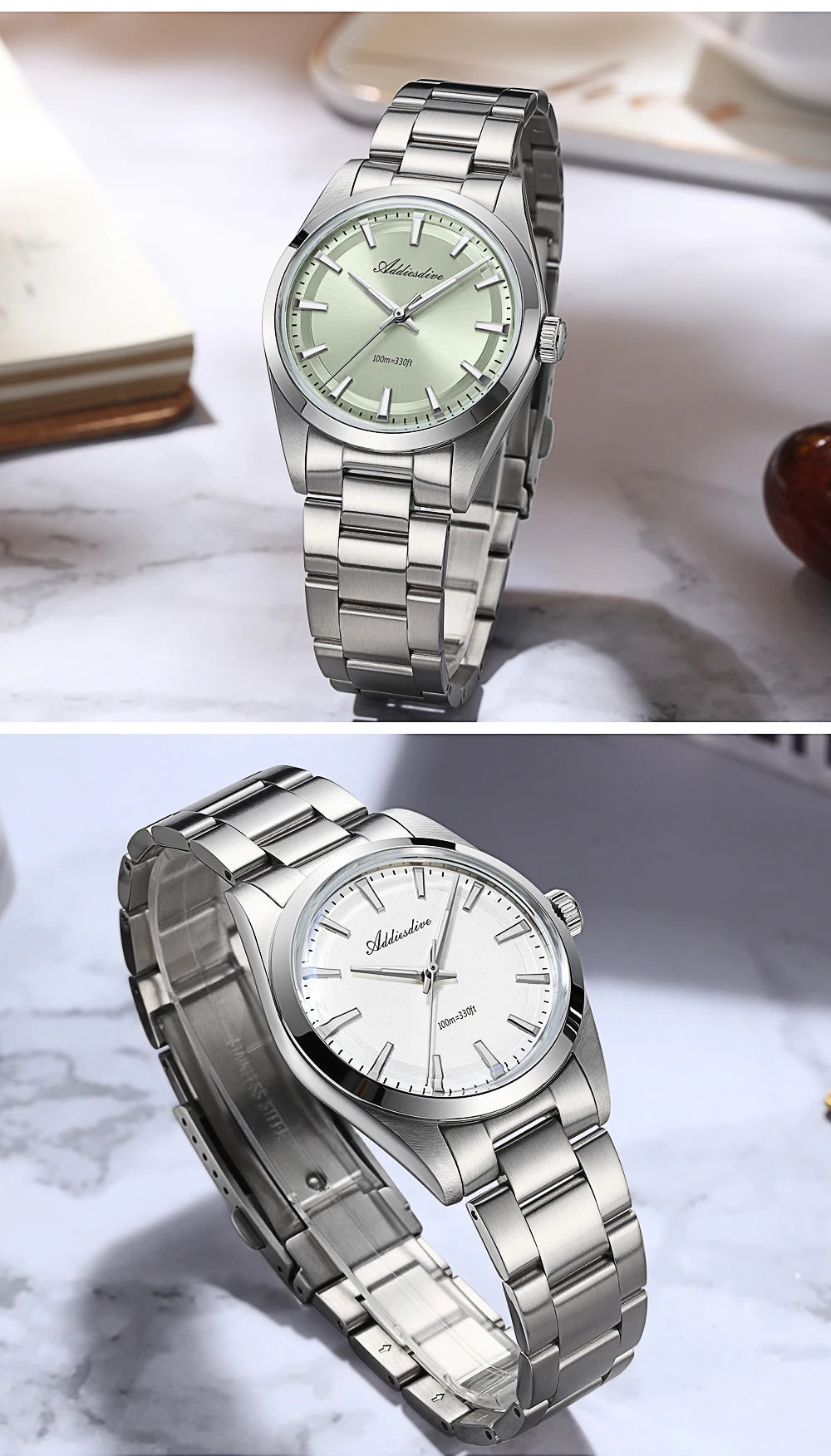 ADDIESDIVE AD2066 Men's Luxury Watch VH31 10Bar Waterproof BGW9 Super Luminous 316L Stainless Steel Reloj Hombre Quartz Watches
