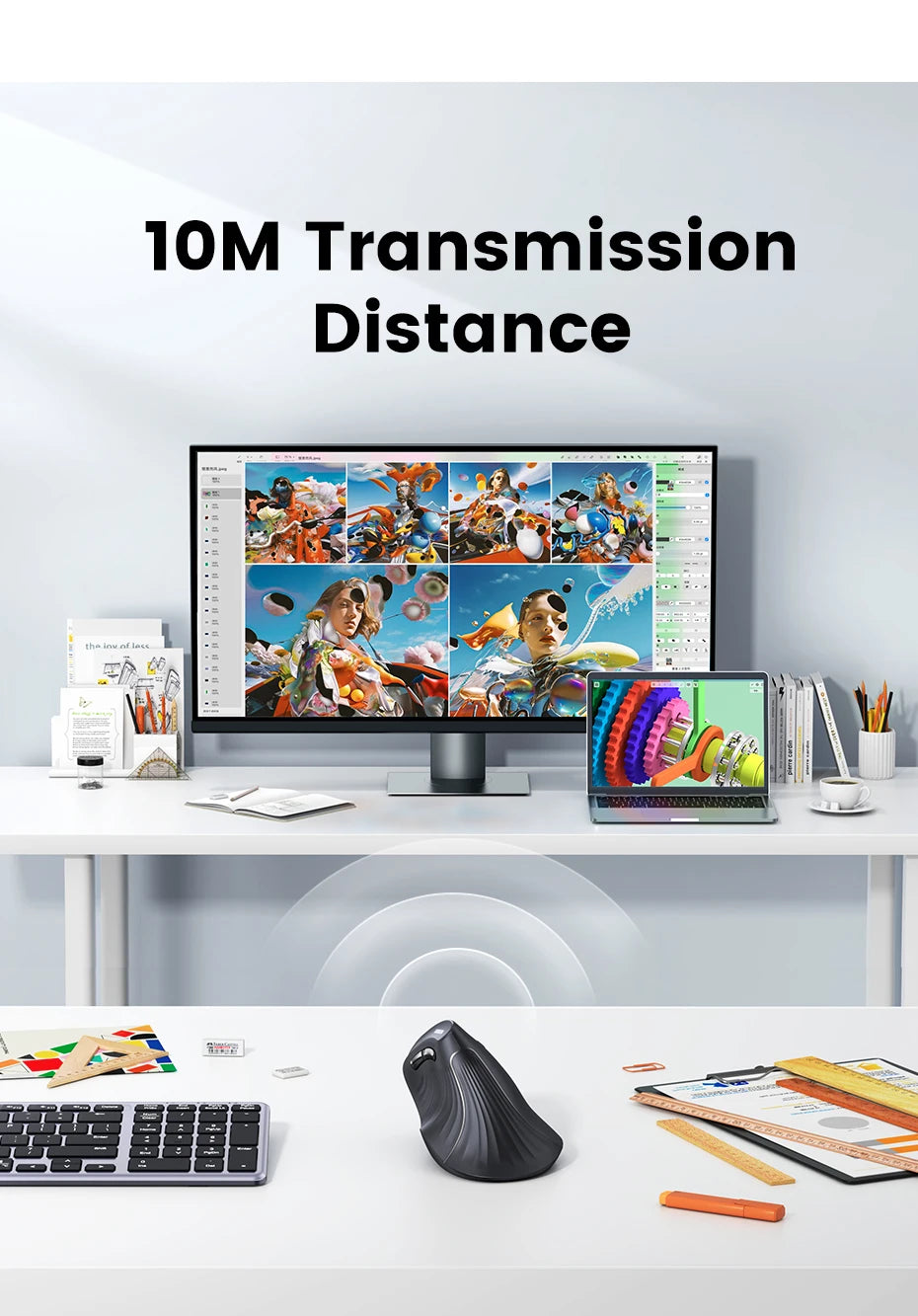 UGREEN Vertical Mouse Wireless Bluetooth 5.0 2.4G Ergonomic 4000DPI 6 Mute Buttons for MacBook Tablet Laptops Computer PC Mice