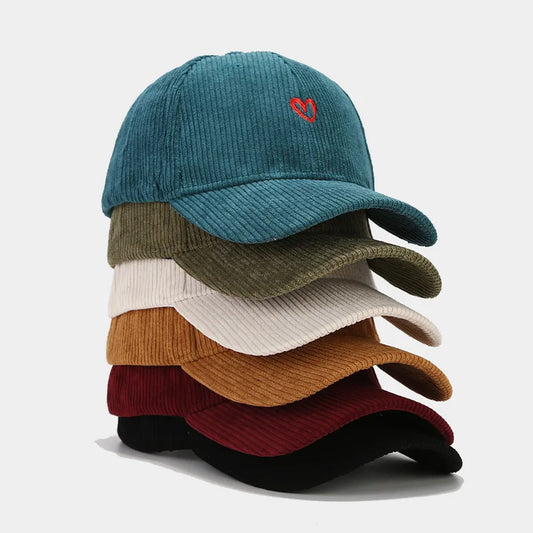 New Little Love Embroidered Corduroy Baseball Cap Spring and Autumn Women's Korean Fashion Simple Sun Hat Outdoor Casual Caps