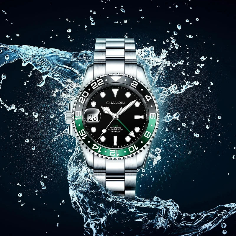 GUANQIN GMT Men's Watches 2025 New Atuomatic Watch Men NH34 Mechanical Wristwatch Sapphire Glass Stainless Steel Clock Left Hand