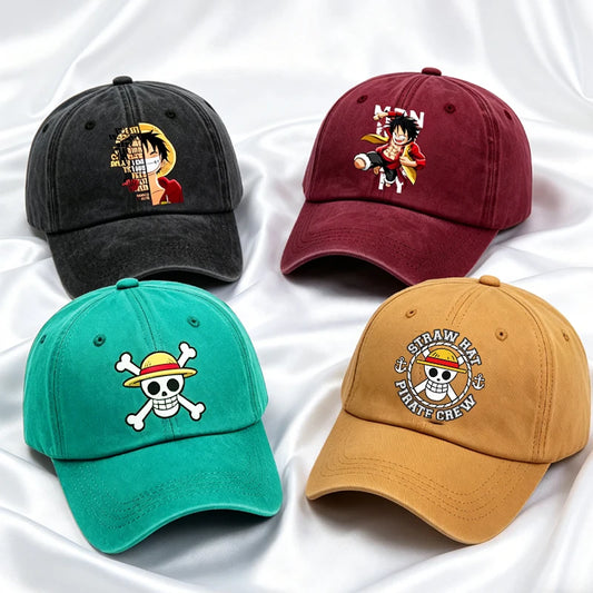 One Piece Men Washed Baseball Cap Unisex Retro Hip-hop Peak Caps Anime Luffy Male Outdoor Trucker Hat Travel Sunscreen Sunhat