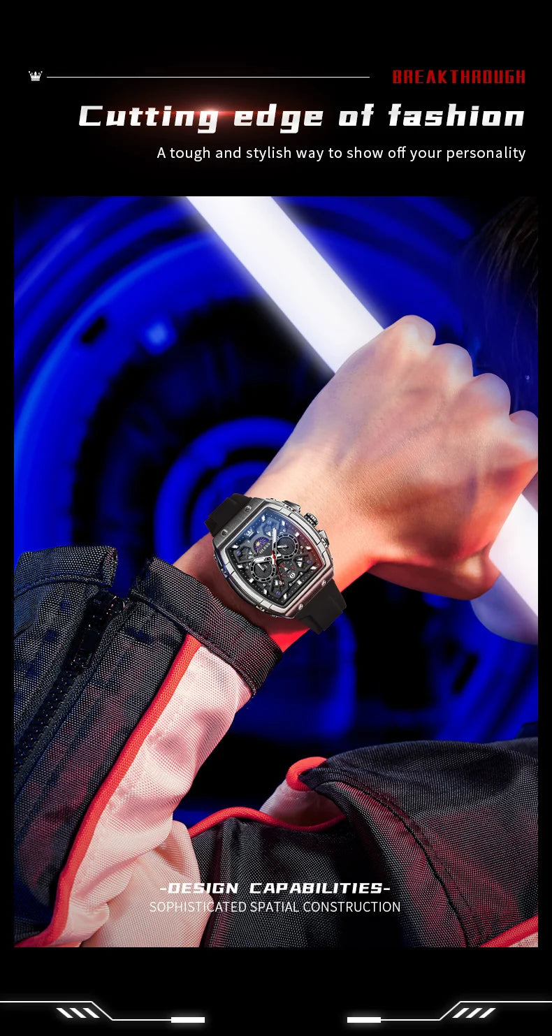 OLEVS 2942 Mens Watch Quartz Watch Multifunctional Chronograph Watches For Men 30M Waterproof Luminous Moon Phase Box Original