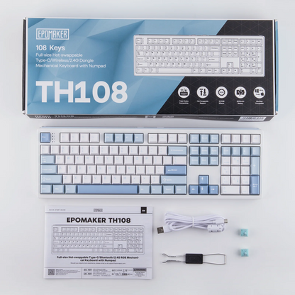 EPOMAKER TH108 100% Full Size Hot-Swap Gasket-Mounted Wired/Bluetooth/2.4Ghz Wireless Mechanical Keyboard with 10000mAh Battery