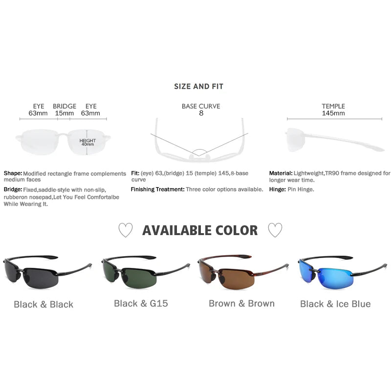 MAXJULI Polarized Sports Sunglasses for Men Women TR90 Rimless Frame Protection for Running Fishing  Driving UV400 8001