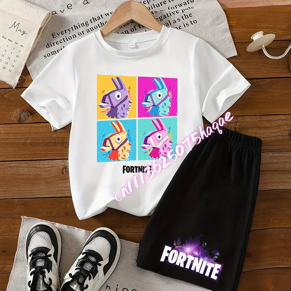 FortnitesT-shirt Shorts for Boys Girl Tee Pants Set Summer 2pcs Children Clothing Tops T-shirts Fortress Night Print Tees Gift