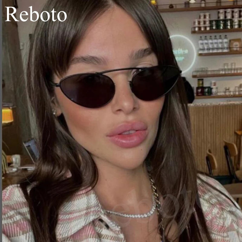 Luxury Brand Cat Eye Sunglasses Women 2025 Fashion Unique Small Oval Sun Glasses Trendy Metal Frame Cool Triangle Eyewear UV400