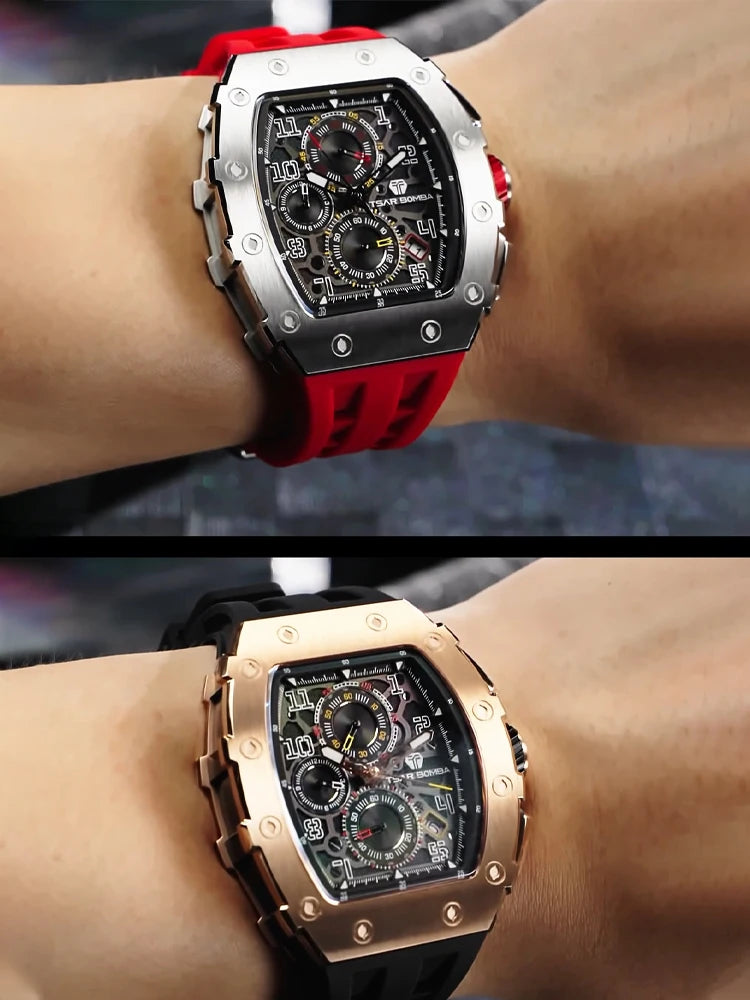 TSAR BOMBA Neue TB8204 Uhr für Herren, Japanisches Quarz-Chronographenwerk, 50M wasserdichte Armbanduhr, modische Sportuhr, luxuriöses Geschenk für Herren