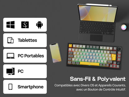 ISO-FR Layout EPOMAKER X AJAZZ AK820 PRO 75% AZERTY French Hot-Swap Wired/BT/2.4GHz Wireless Mechanical Keyboard for Win/Mac/PC