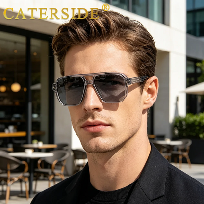 CATERSIDE Vintage Punk Sunglasses Men Flat Top Double Bridges High Quality Sun Glasses Women Travel Party Festival Eyeglasses
