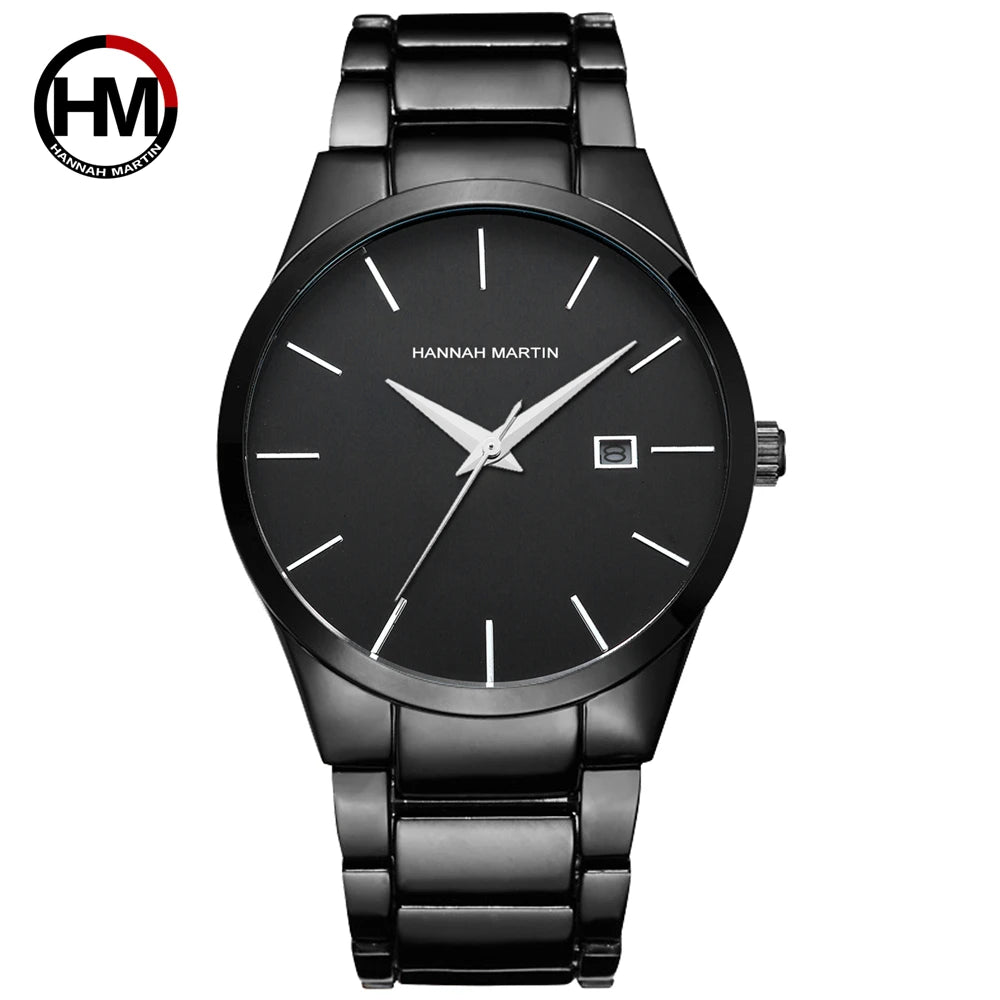 Hannah Martin herenhorloge, roestvrijstalen kast, quartz uurwerk, wijzerplaat van 41 mm, zakelijke stijl, met kalenderweergave (imitatie)