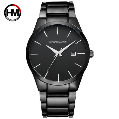 Hannah Martin herenhorloge, roestvrijstalen kast, quartz uurwerk, wijzerplaat van 41 mm, zakelijke stijl, met kalenderweergave (imitatie)