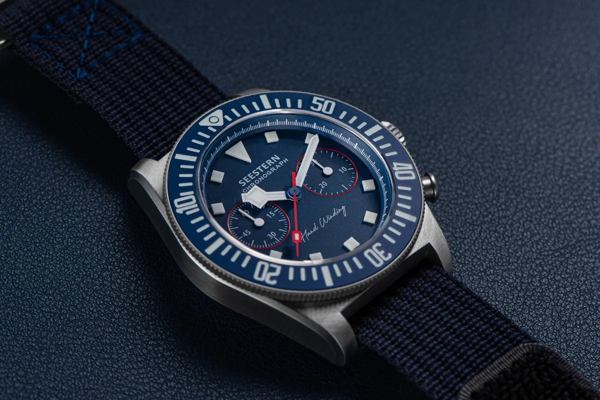 SEESTERN Chronograph Man's Watch Mechanical Tianjin ST1901 Movement Sapphire Wristwatches Nylon Sticker Strap Luminous Skeleton