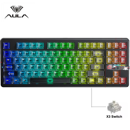 AULA F87 Pro V2 E-Sports Mechanical Keyboard 2.4g/Usb/Bluetooth Hot-Swap RGB Long Battery Life Custom Gasket 5 Layer PC Gaming