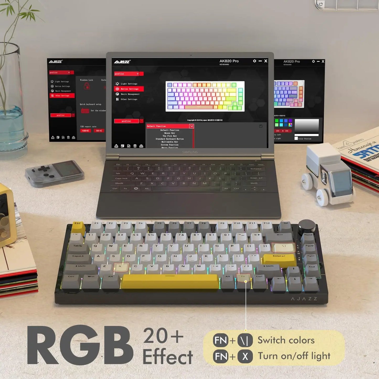 AJAZZ AK820 75% kabelgebundene mechanische Tastatur: Hot-Swap-fähig, RGB-/Weiß-/Eisblau-Hintergrundbeleuchtung, Steuerung per Lautstärkeregler | Für Büro & Gaming