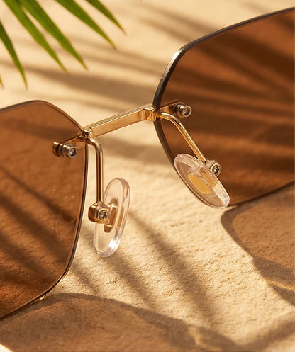 Rimless Rectangle Sunglasses Men 2026 Luxury Design Vintage Geometric Square Sun Glasses Male Retro Punk Eyewear Driving Shades