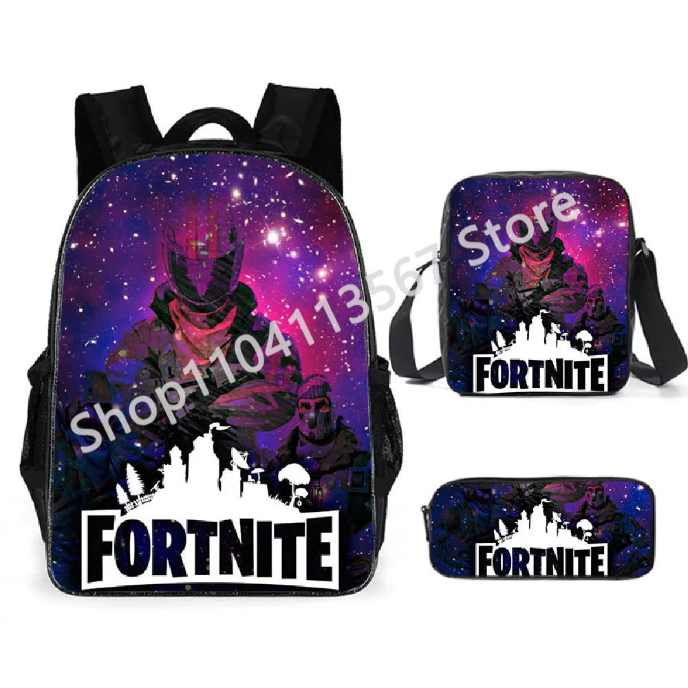 Set de 3 bucăți de ghiozdane Fortnite pentru băieți și fete, cu tematică Battle Royale, seturi de ghiozdane pentru jocuri, rucsacuri pentru jocuri, cadouri școlare