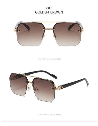 Men's Metal Sunglasses Square Half Frame Rice Nails Casual Trend Personality Retro Fashion Outdoor Sports Eyeglasses