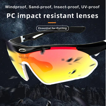 BOLLFO Anti-Glare Bike Glasses UV Protection Cycling Sunglasses TR90 Genuine REVO Coating Silicone Temple Grips Cycling Eyewear